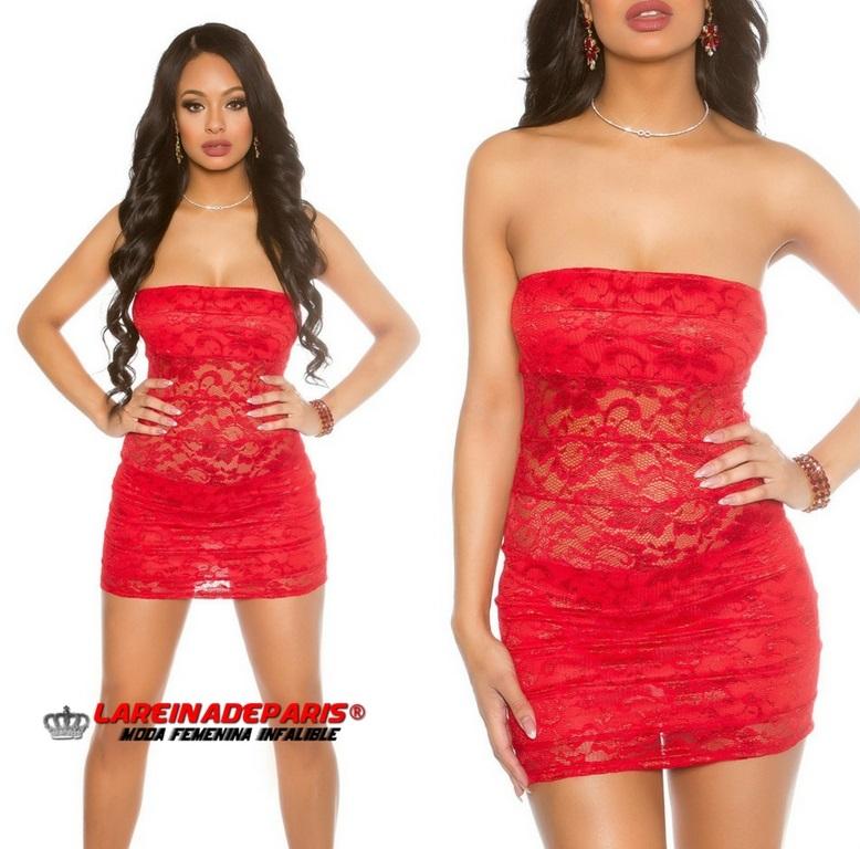 Vestido corto de encaje rojo