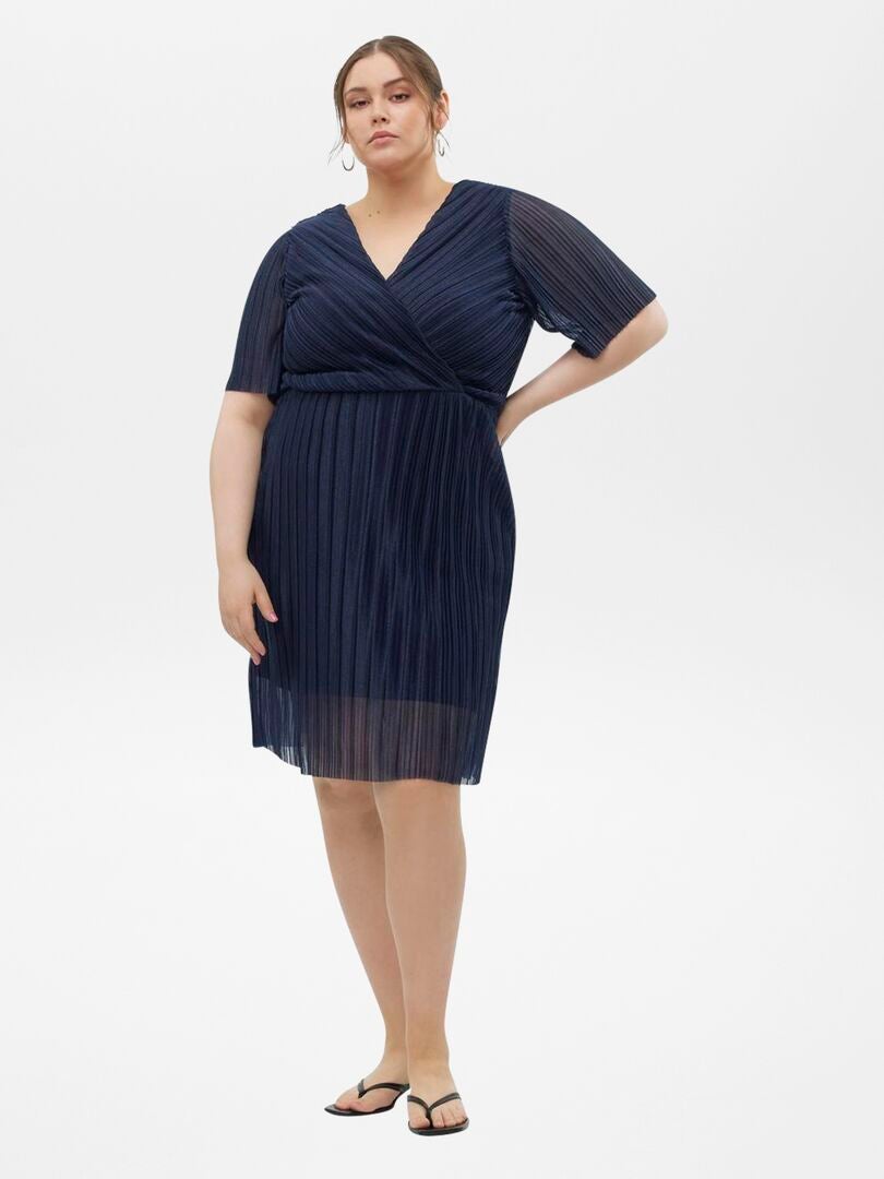 VESTIDO CORTO PLISADO 'VERO MODA CURVE'  AZUL