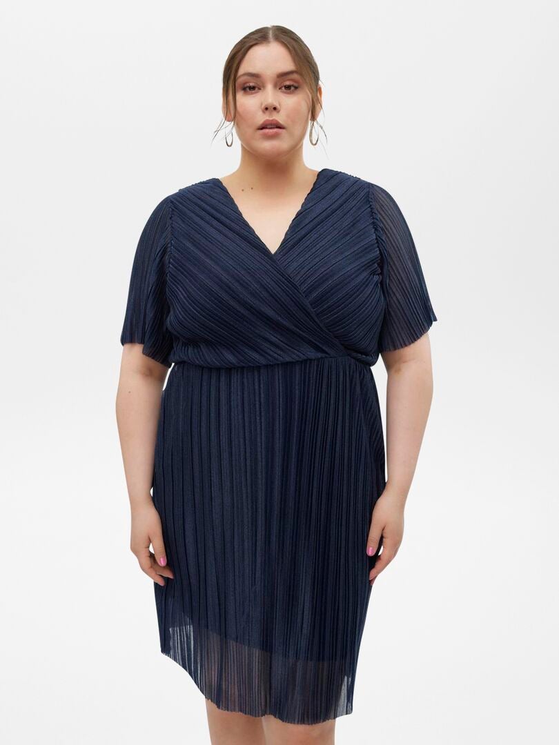 VESTIDO CORTO PLISADO 'VERO MODA CURVE'  AZUL