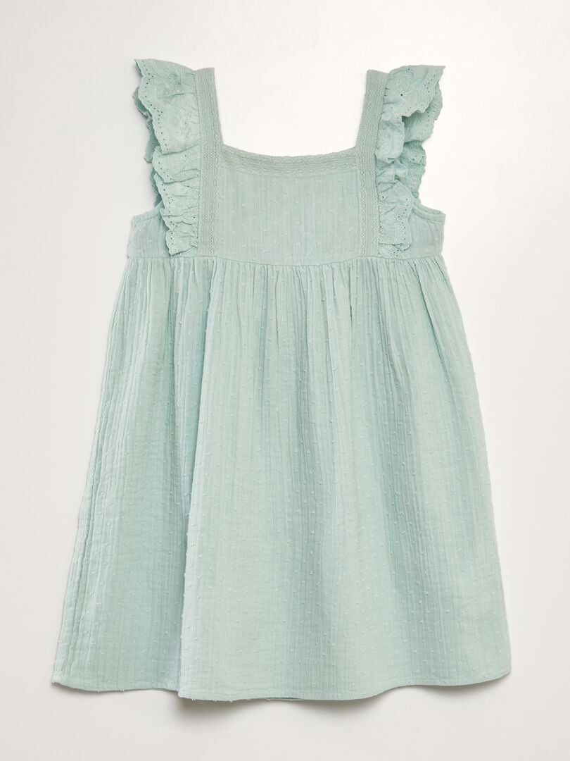VESTIDO DE DOBLE GASA DE ALGODóN + BORDADO  AZUL