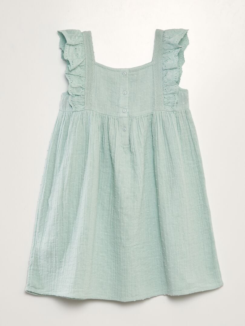 VESTIDO DE DOBLE GASA DE ALGODóN + BORDADO  AZUL