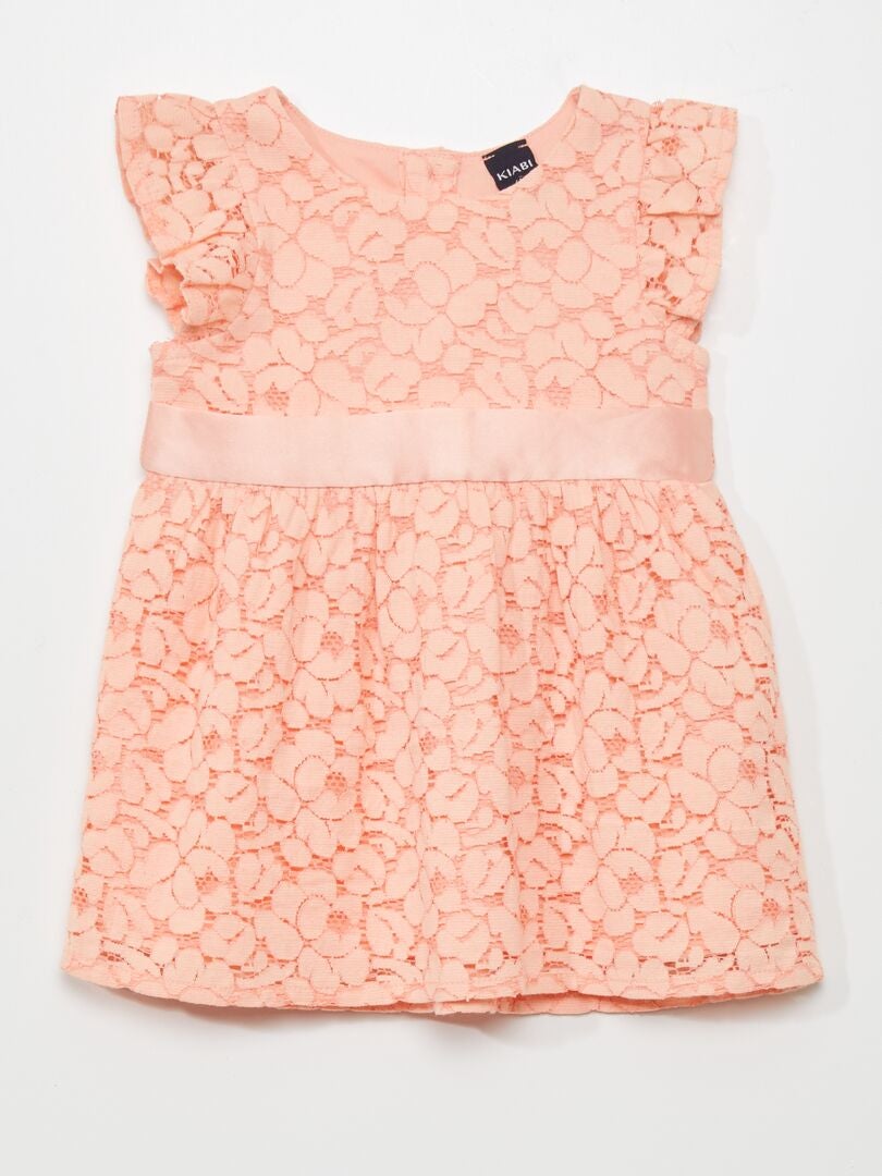VESTIDO DE ENCAJE CON CINTURóN  ROSA