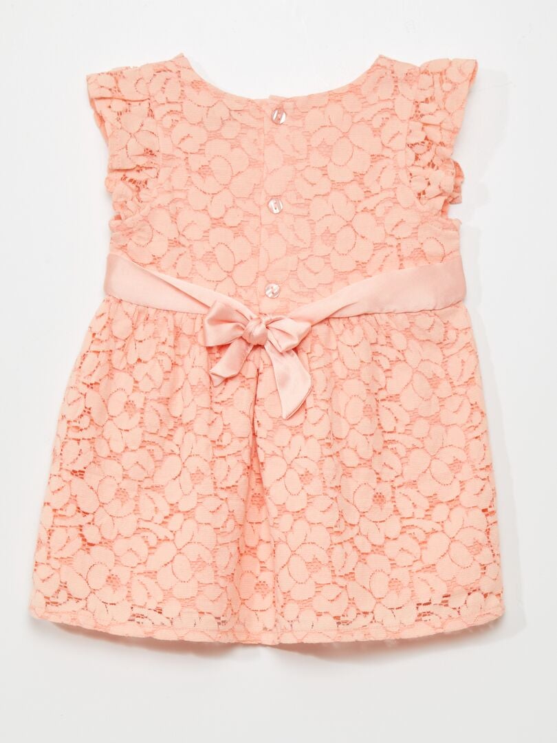 VESTIDO DE ENCAJE CON CINTURóN  ROSA