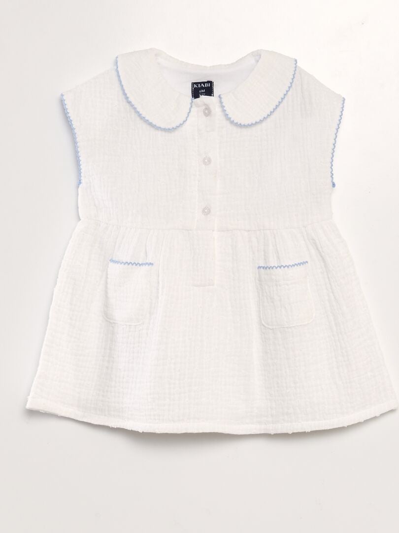 VESTIDO DE GASA DE ALGODóN CON PLUMETI  BLANCO