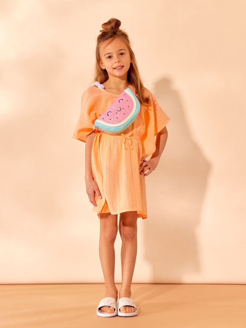VESTIDO DE PLAYA CON FIBRA BRILLANTE  NARANJA