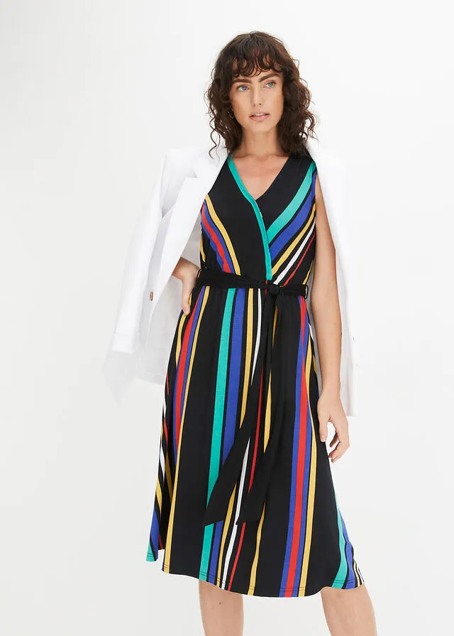 Vestido de punto negro con rayas