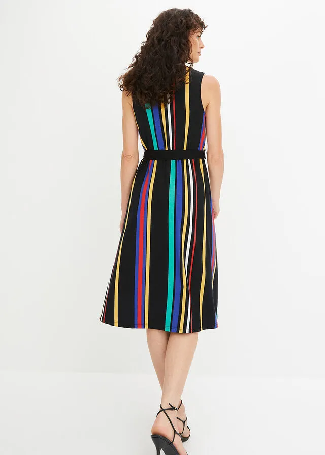 Vestido de punto negro con rayas
