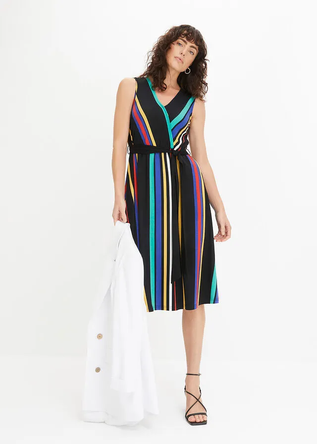 Vestido de punto negro con rayas