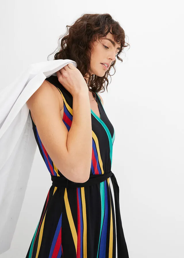 Vestido de punto negro con rayas