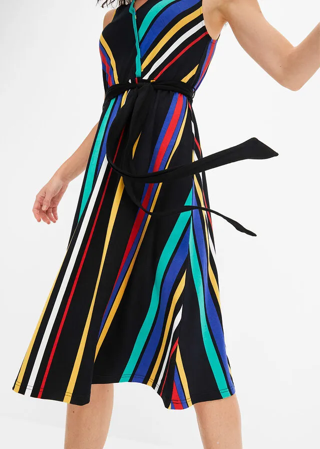Vestido de punto negro con rayas
