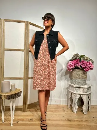 Vestido Estampado Flores AUGGIE Terracota