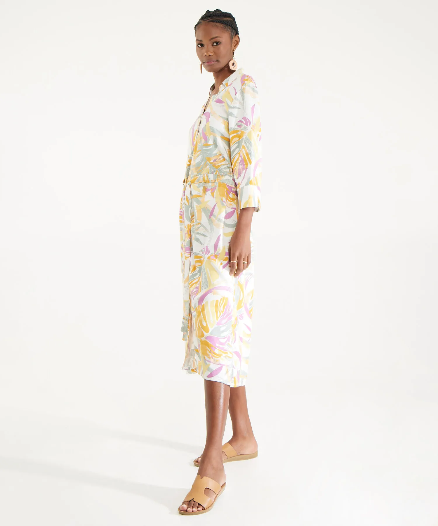 VESTIDO ESTAMPADO MIDI MANGA TRES CUARTOS