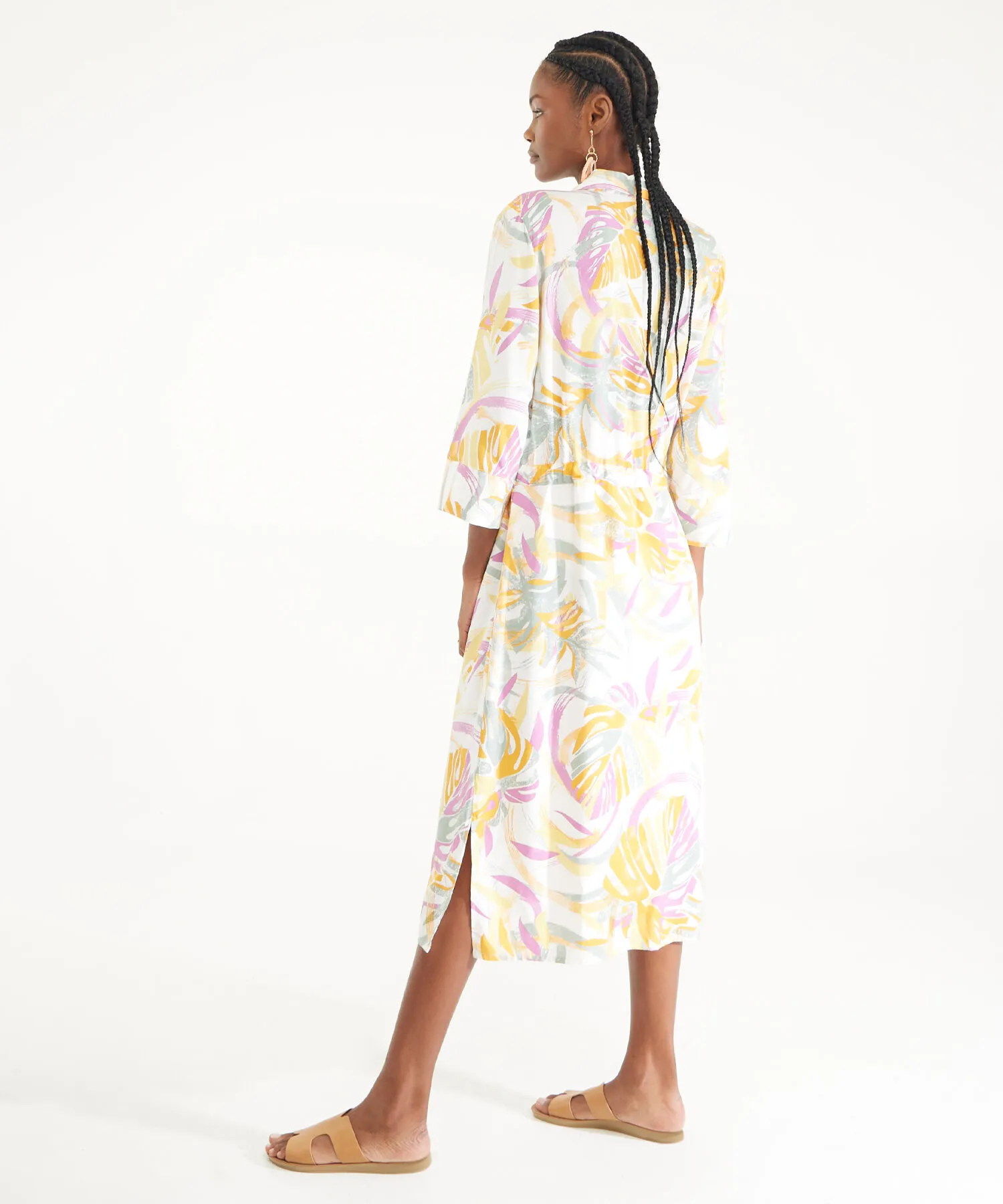 VESTIDO ESTAMPADO MIDI MANGA TRES CUARTOS
