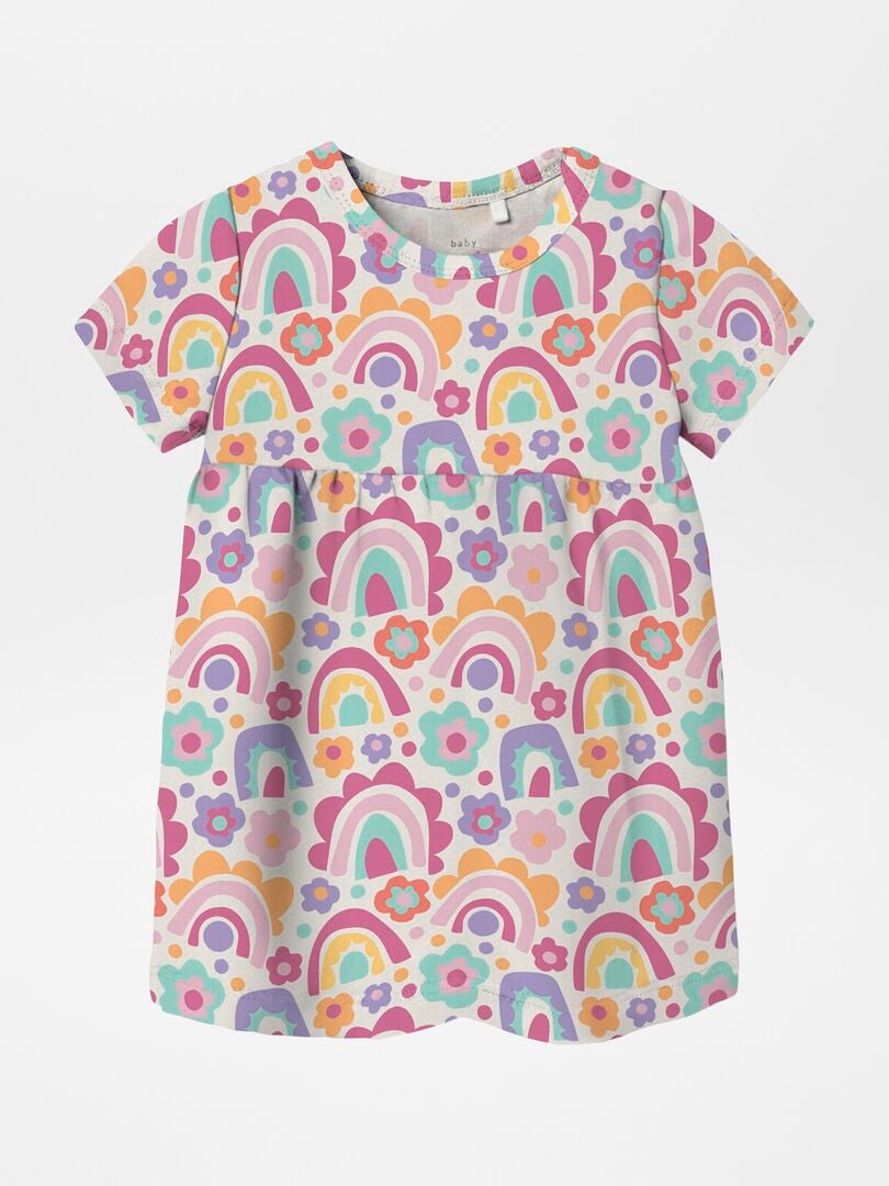 VESTIDO EVASé CON ESTAMPADO  ROSA