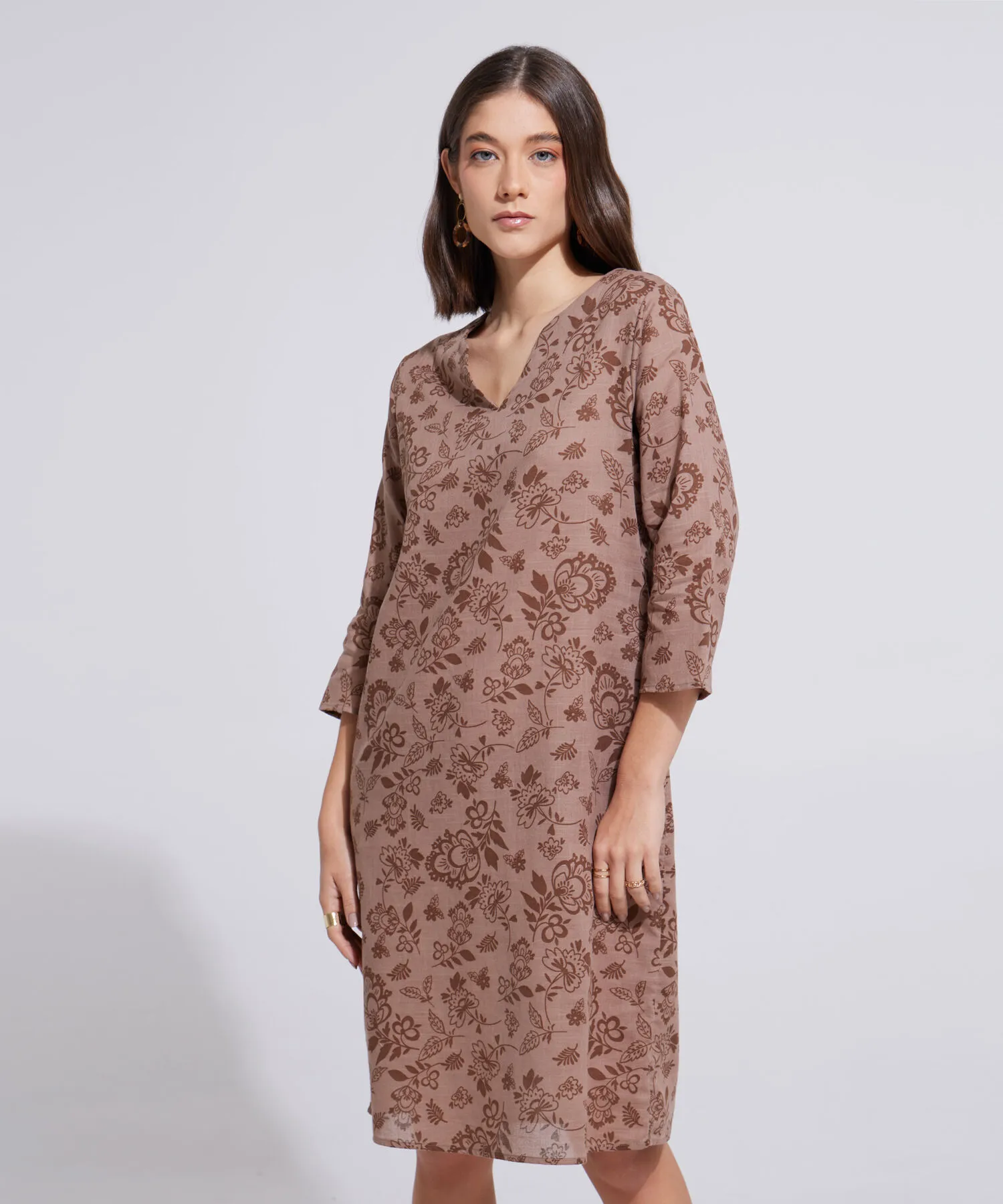 VESTIDO MANGA &FRAC34; CON ESTAMPADO CON ESTAMPADO