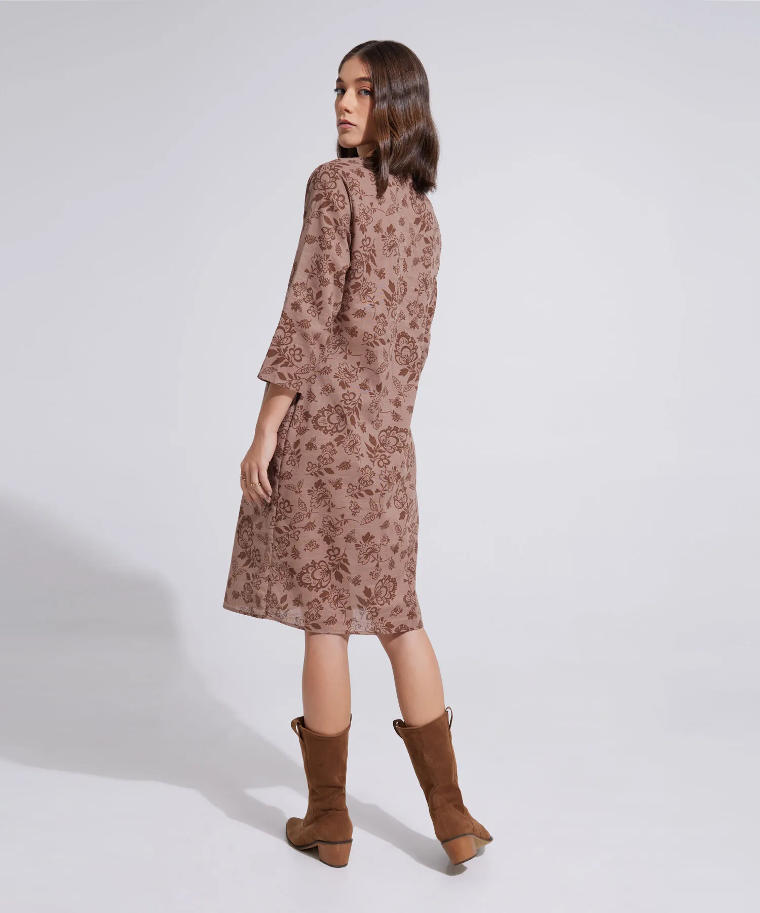 VESTIDO MANGA &FRAC34; CON ESTAMPADO CON ESTAMPADO