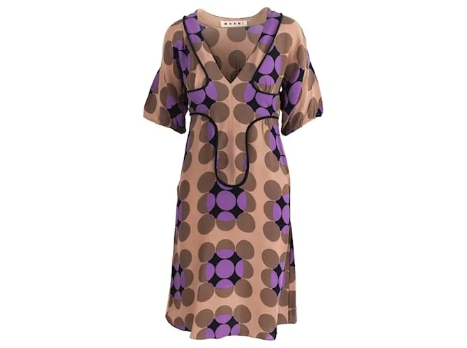 Vestido Marni Con Estampado Geométrico Castaño Púrpura 
