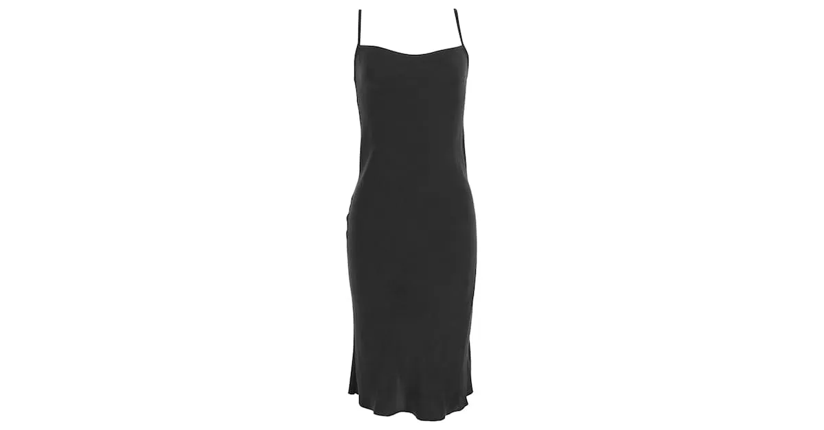 Vestido midi Joseph de seda negra con cuello cuadrado Negro 