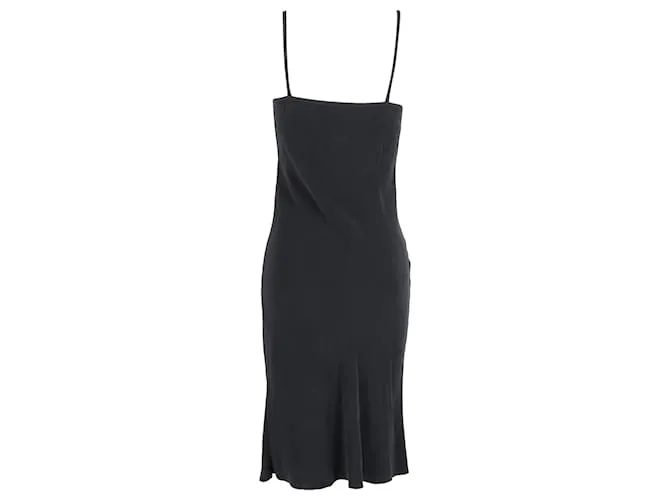 Vestido midi Joseph de seda negra con cuello cuadrado Negro 