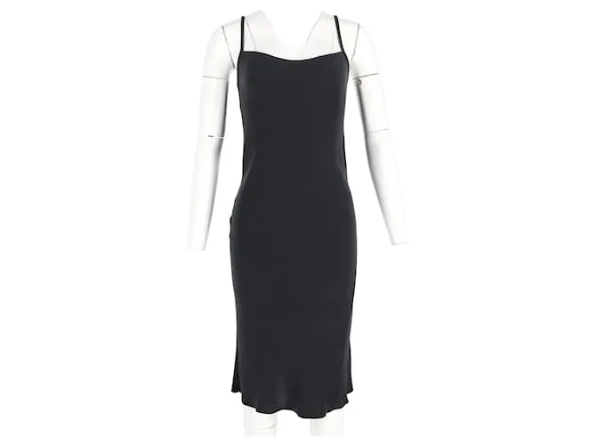 Vestido midi Joseph de seda negra con cuello cuadrado Negro 