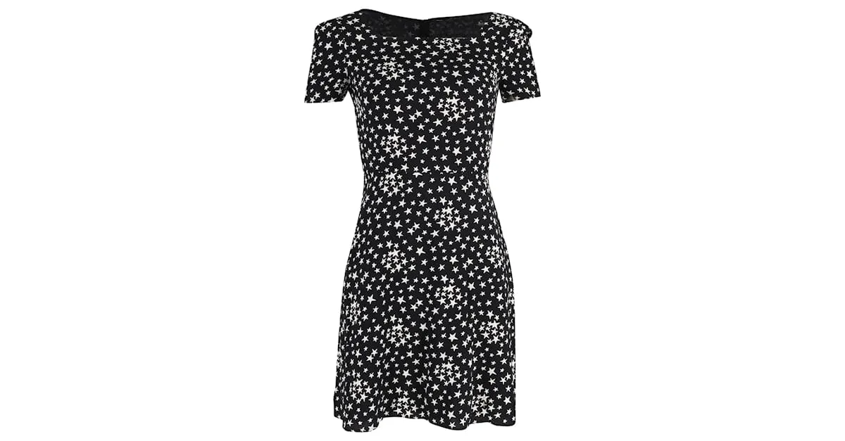 Vestido Mini con Estampado de Estrella Saint Laurent en Viscosa Negra 