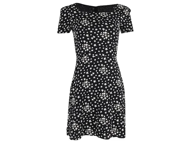 Vestido Mini con Estampado de Estrella Saint Laurent en Viscosa Negra 