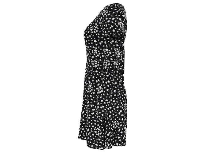 Vestido Mini con Estampado de Estrella Saint Laurent en Viscosa Negra 