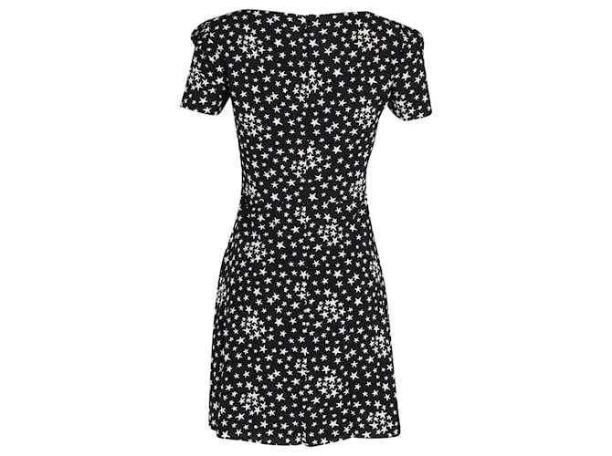 Vestido Mini con Estampado de Estrella Saint Laurent en Viscosa Negra 