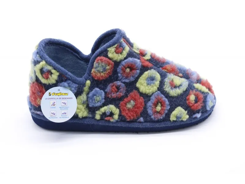 ZAPATILLA DE CASA ABOTINADA 4211 D'ESPINOSA EN COLOR MARINO