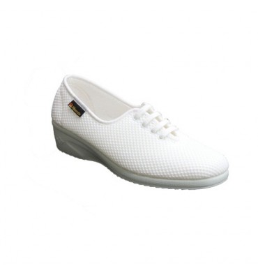 Zapatillas cordones cuña lona lisa Alberola en blanco