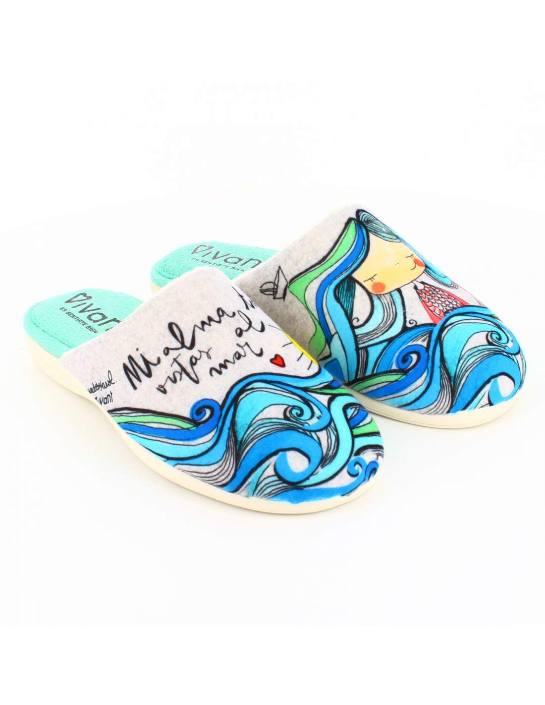 Zapatillas de Casa "Mi alma tiene vistas al mar" Gris