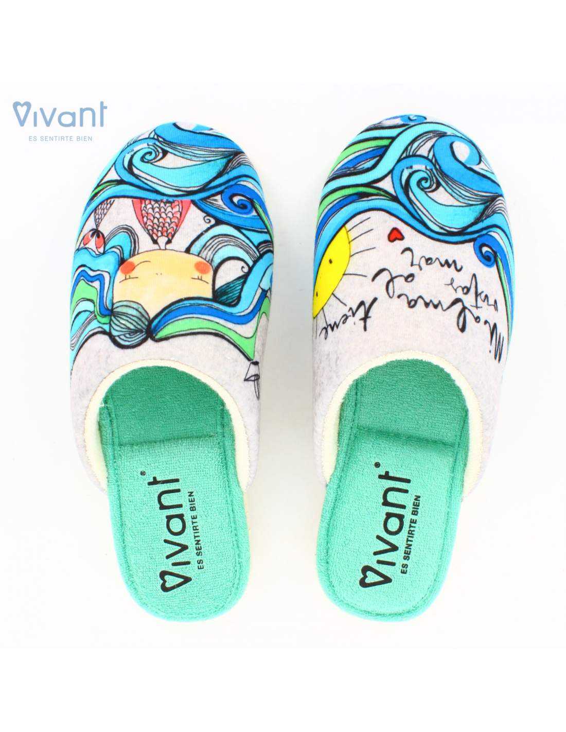 Zapatillas de Casa "Mi alma tiene vistas al mar" Gris