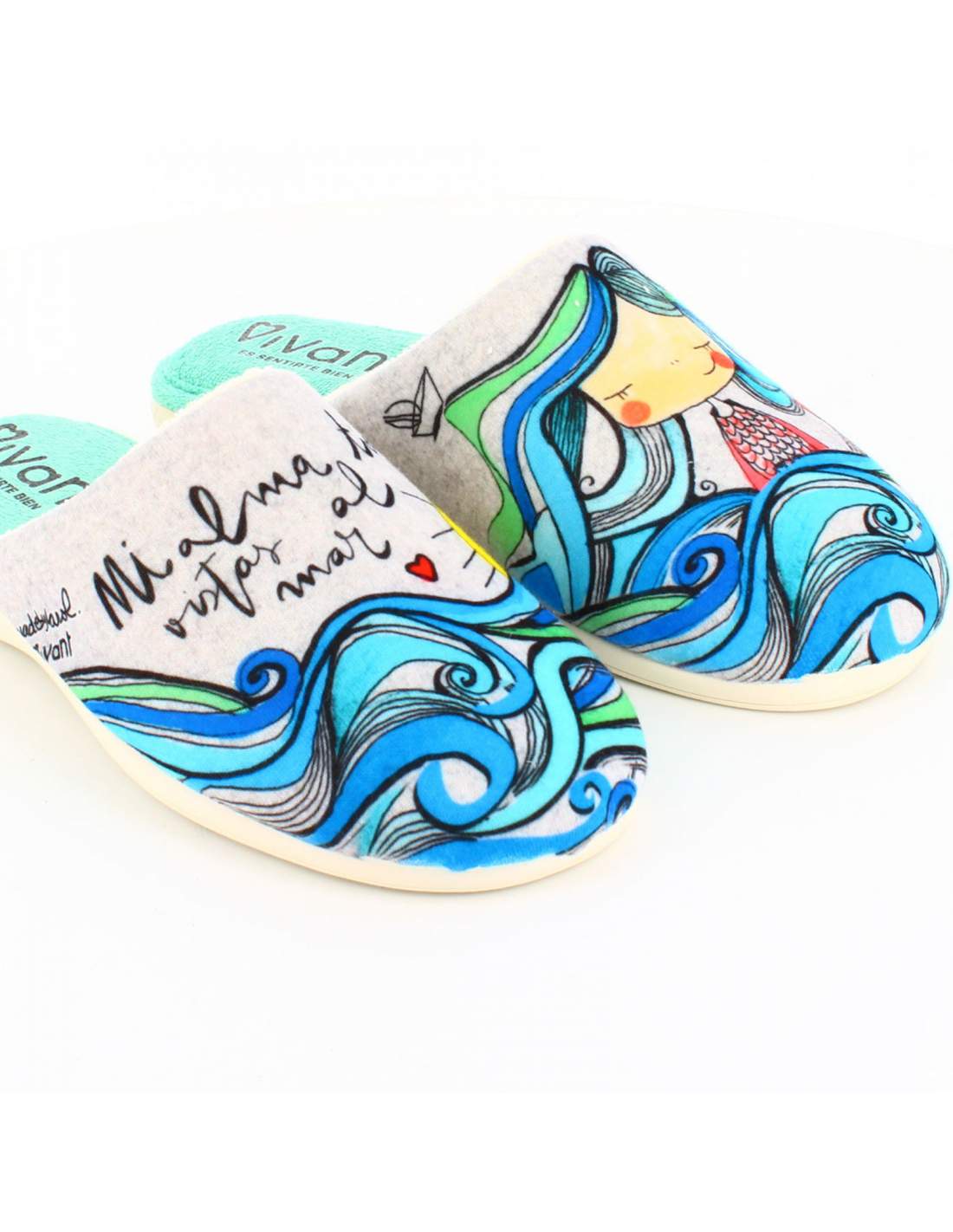 Zapatillas de Casa "Mi alma tiene vistas al mar" Gris