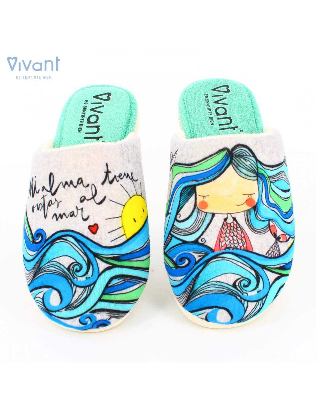 Zapatillas de Casa "Mi alma tiene vistas al mar" Gris