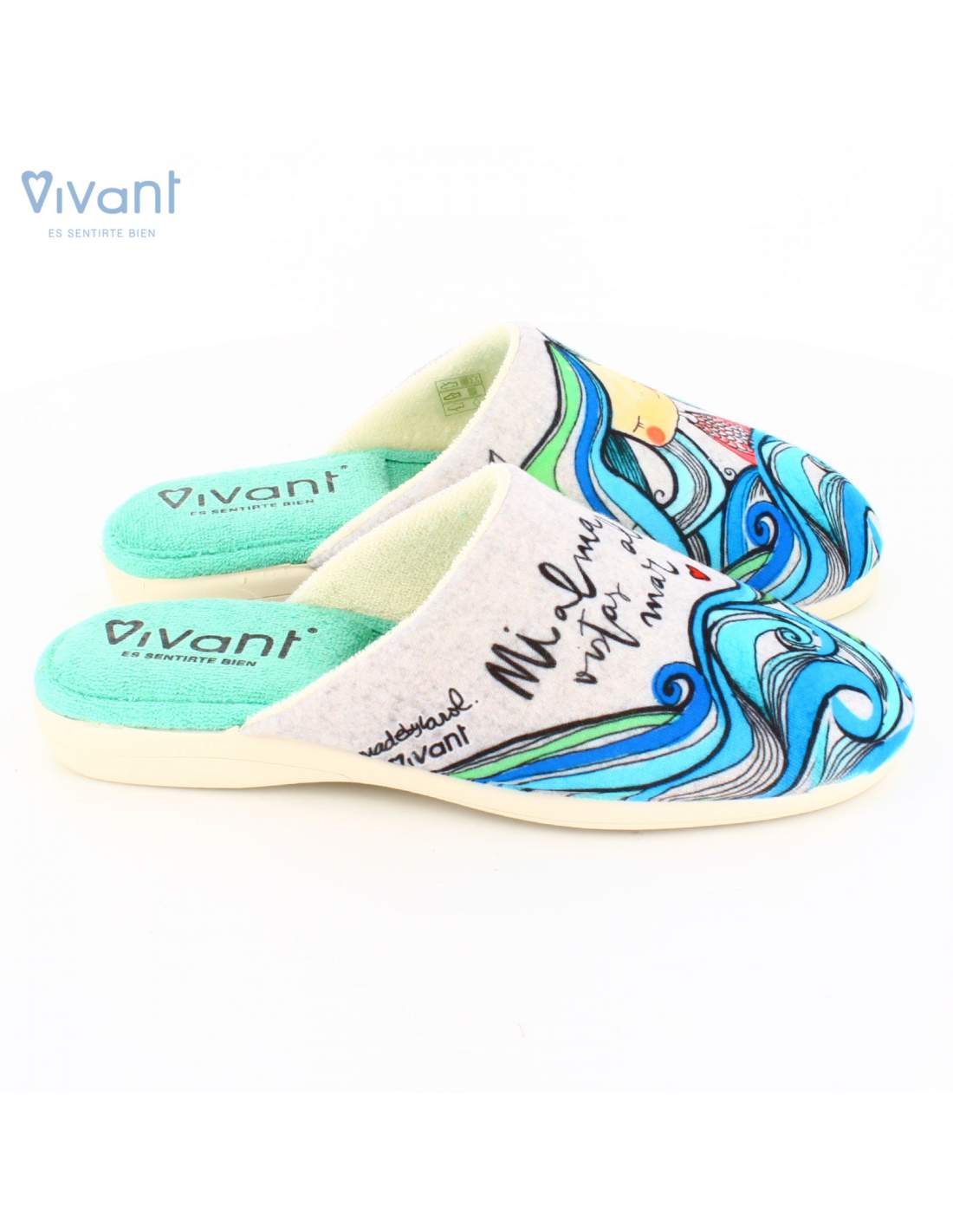 Zapatillas de Casa "Mi alma tiene vistas al mar" Gris