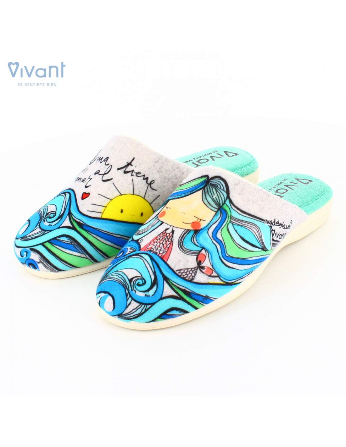 Zapatillas de Casa "Mi alma tiene vistas al mar" Gris