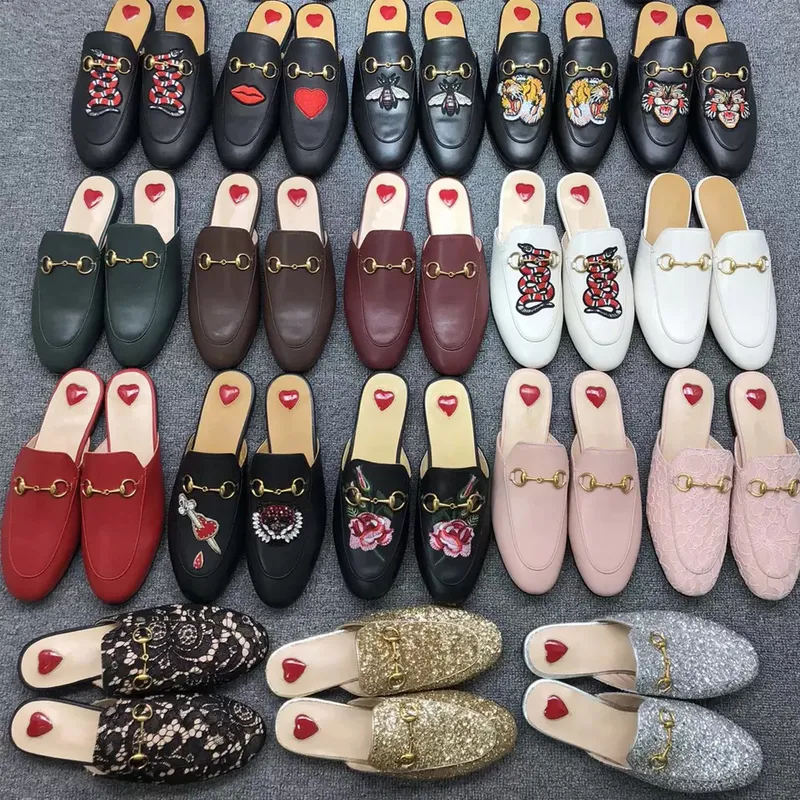Zapatillas Princetown de diseñador 2023, zapatillas de cuero genuino para mujer, mocasines con cadena de Metal, zapatos informal