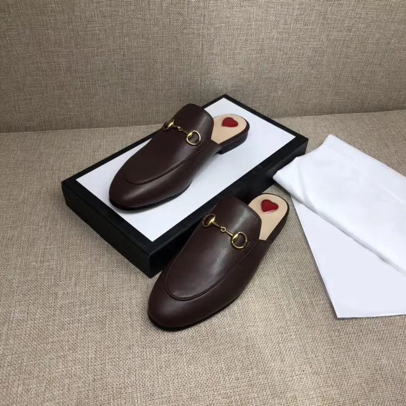 Zapatillas Princetown de diseñador 2023, zapatillas de cuero genuino para mujer, mocasines con cadena de Metal, zapatos informal