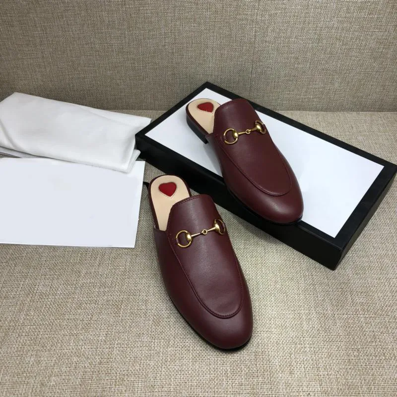 Zapatillas Princetown de diseñador 2023, zapatillas de cuero genuino para mujer, mocasines con cadena de Metal, zapatos informal