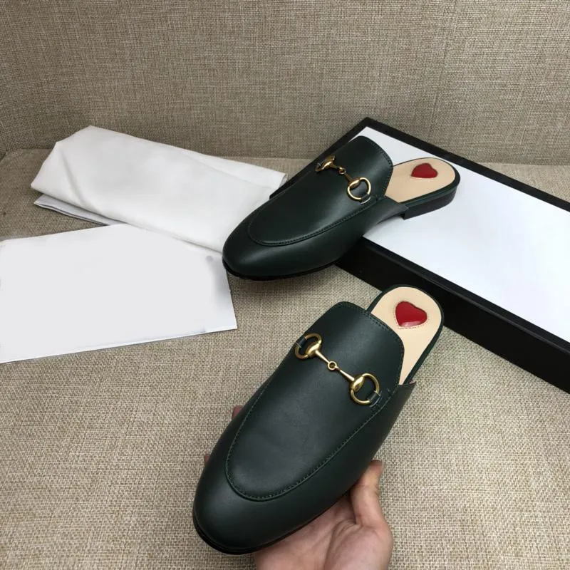 Zapatillas Princetown de diseñador 2023, zapatillas de cuero genuino para mujer, mocasines con cadena de Metal, zapatos informal